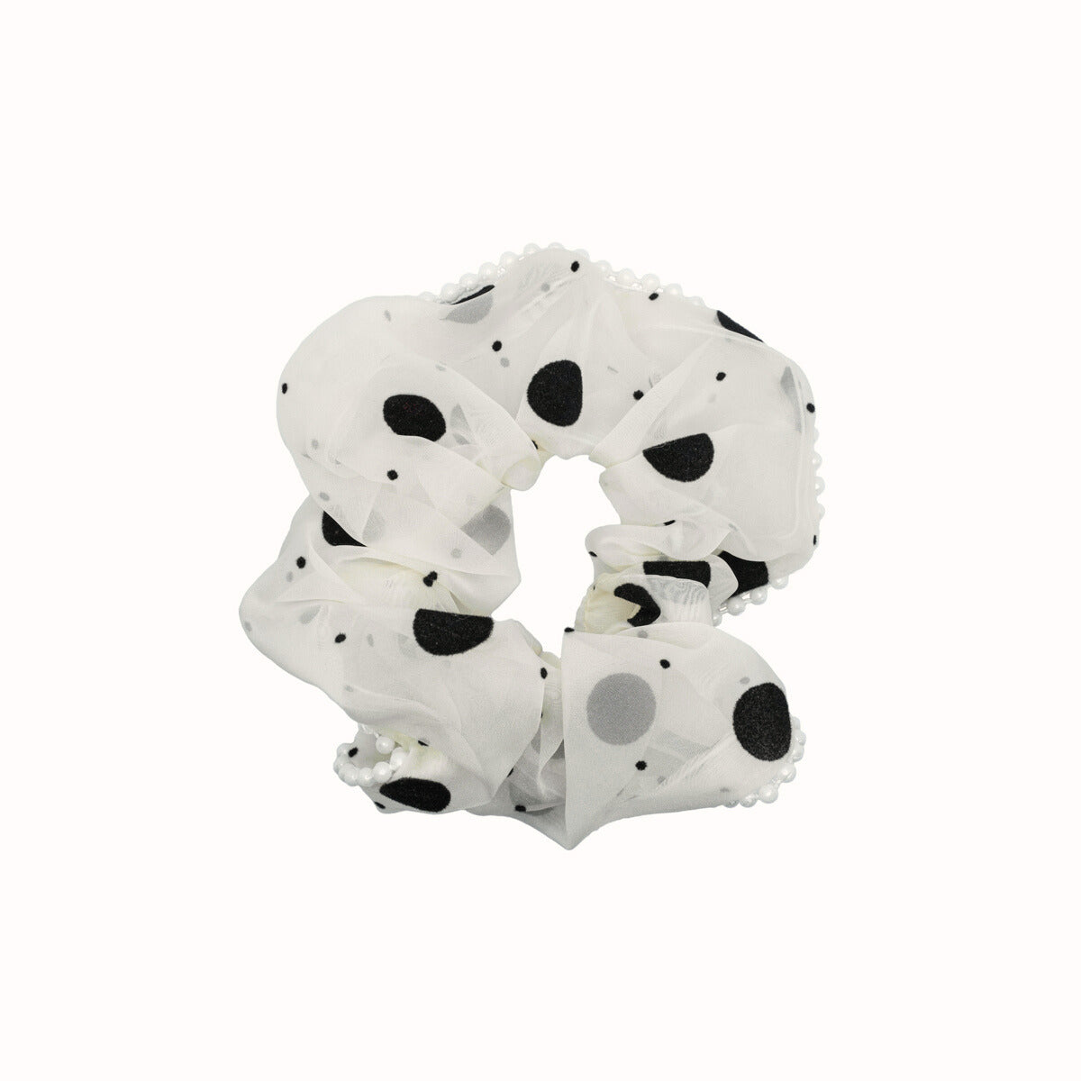 Pearl Studded Polka Dot Scrunchie