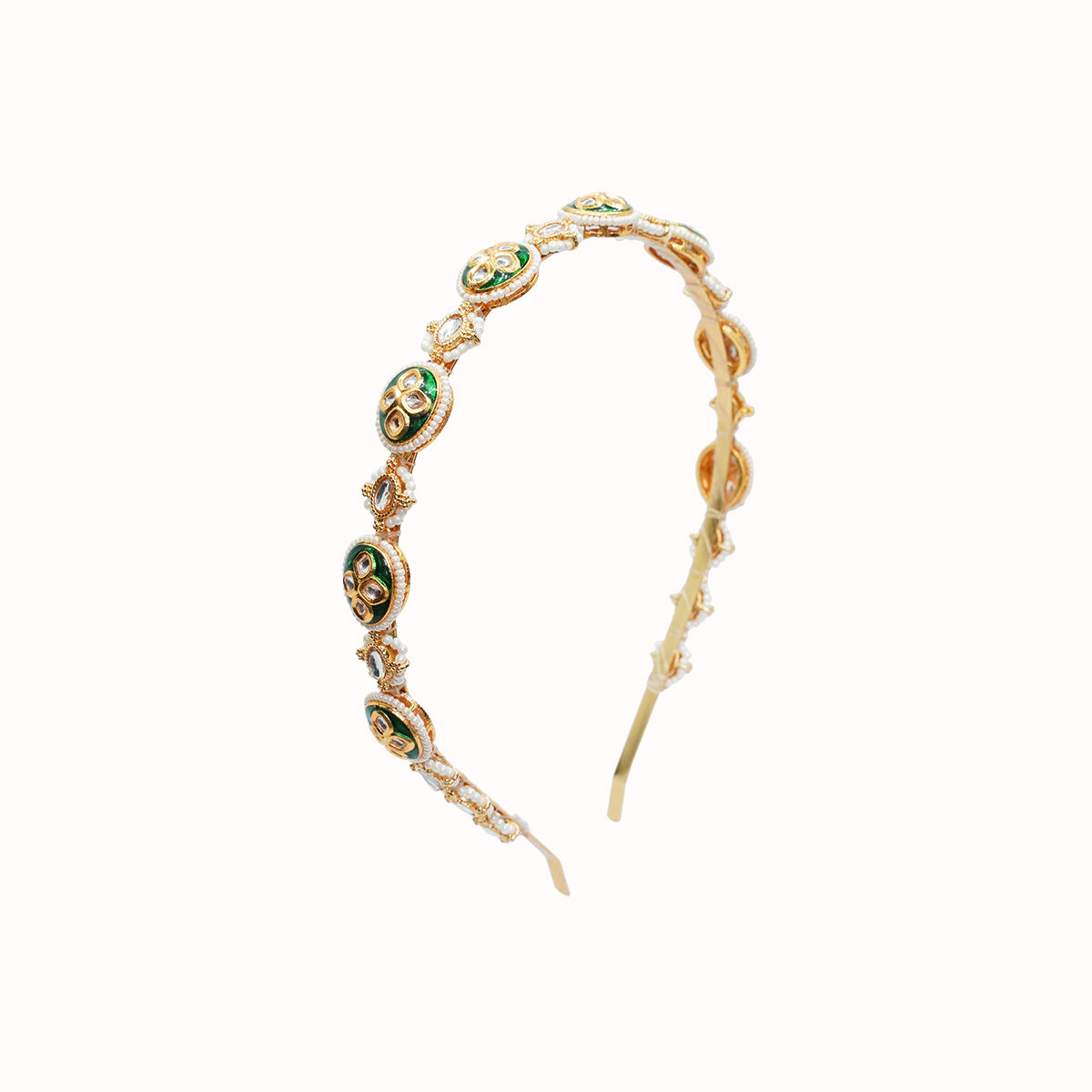 Antique Gold & Green Polki Hair Band