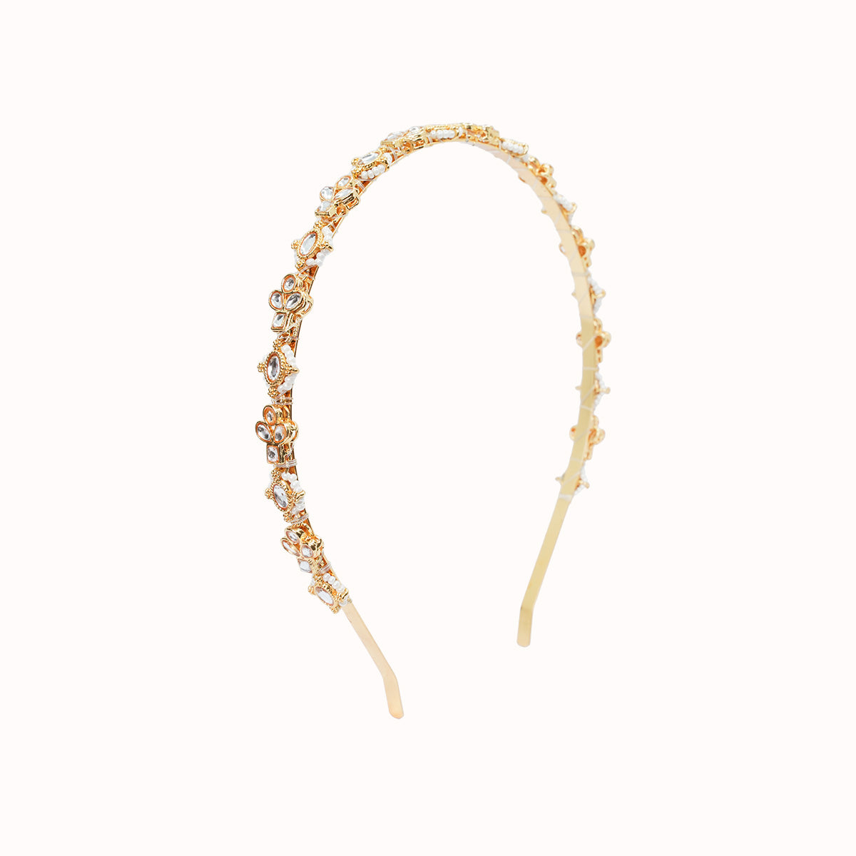 ANTIQUE GOLD POLKI & PEARL HAIR BAND ( Slim )