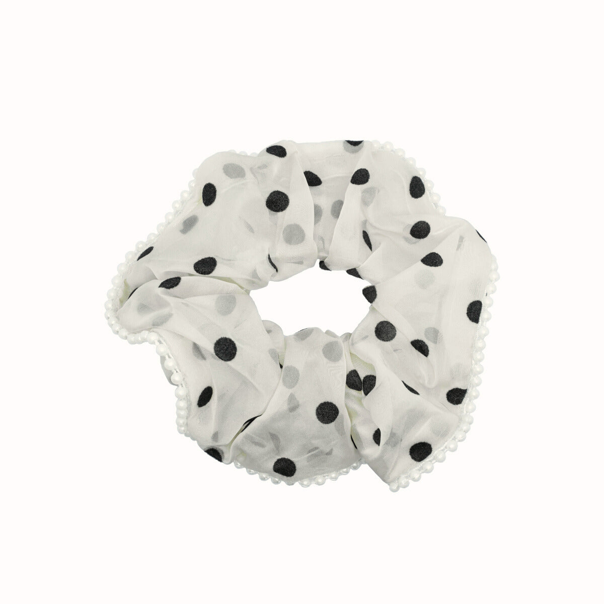 Pearl Studded Polka Dot Scrunchie